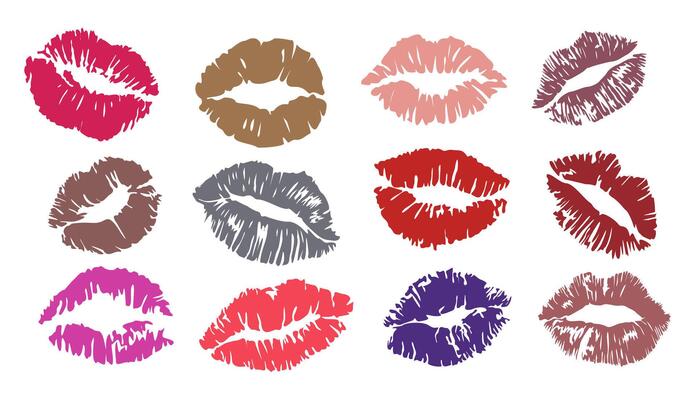 Set of Lipstick kiss prints on white