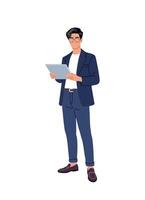 Businessman in smart casual attire with tablet vector