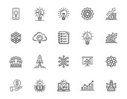 Tech Startup and Innovation Line Icons Set vector