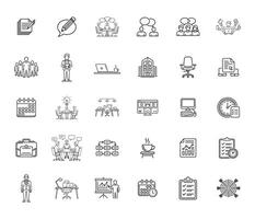 Business Teamwork and Workplace Line Icons vector