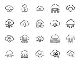 Cloud Network and Data Sync Line Icons vector