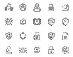 Cyber Threat and Privacy Protection Line Icons vector