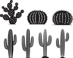 Black and white silhouette set of various cacti vector
