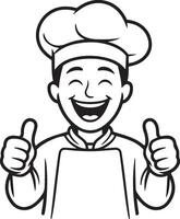 Happy Chef Giving a Thumbs-Up, Ready to Cook, black and white line drawing illustration vector