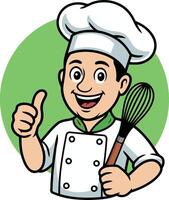 Flat style cartoon chef character with whisk vector