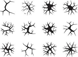 A set of diverse crack patterns, perfect for illustrating damage, destruction, cracked hole broken surface set isolated on white background vector