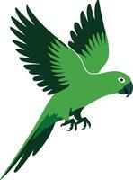 Vibrant minimal flat style Green Parrot in Flight Against a White Background vector