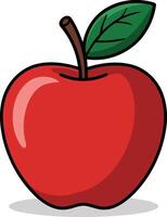A vibrant flat cartoon-style illustration of a red apple with a small green leaf attached to its stem. vector
