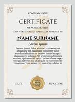 Elegant certificate of achievement template for dancer. Best Dancer Award. Printable A4 diploma design with gold frame and dancer silhouette vector