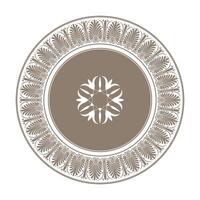Beautiful round frame arabesque. Golden plate with a large element in the center. Vintage, European frame with arabesques. Pattern frame for textile, embroidery, porcelain EPS vector