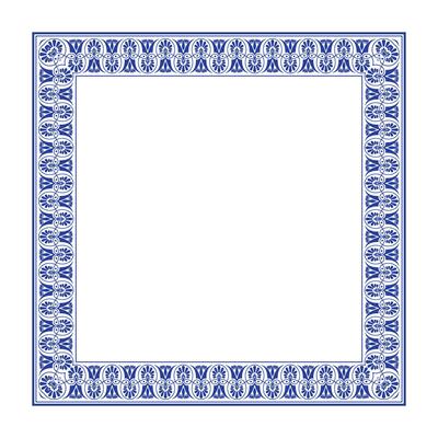 Blue Decorative border frame deco label. Square floral european national pattern frame arabesque. Elegant element for design, place for text. Lace frame for square surfaces, invitations