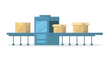 Conveyor belt icon with boxes. Automatic conveyor for plant, factory. Logistics center. vector