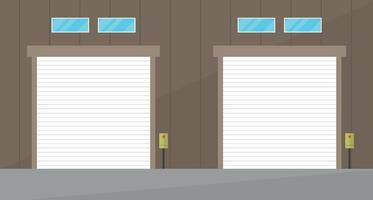 Interior of an empty warehouse with roller shutters. A room for storing and transporting cargo. vector