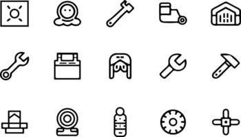 A set of black Workshop icons illustrates Tool box, hammer, symbols and more vector