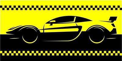 Taxi Cab Silhouette Design with Checkered Border for Business Card Template vector