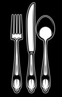 Elegant Silverware Set Fork, Knife, and Spoon on Black Background vector