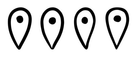 Hand Drawn Map Location Pin. Doodle Style Navigation Point Icons. Perfect for maps, travel blogs, mobile apps, navigation interfaces, posters, infographics, creative design projects. vector