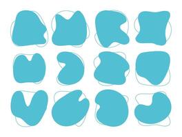 Blue liquid organic blob shapes with hand drawn lines, irregular random forms, fluid silhouette, simple smooth ink stain. Perfect for branding, social media, posters, packaging, website design vector