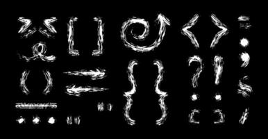 Hand Drawn Brush Stroke Punctuation Marks and Symbols Set. Chalk Quotation marks, parentheses, brackets, dashes, dots. Perfect for modern typography, posters, packaging, creative layouts. Editable vector