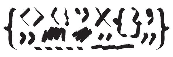 Hand Drawn Brush Stroke Punctuation Marks and Symbols Set. Quotation marks, parentheses, brackets, dashes, dots. Perfect for modern typography, posters, packaging, creative layouts, and bold graphic vector