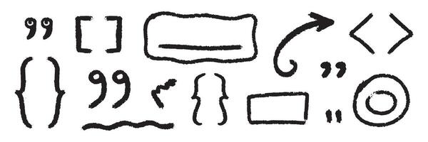 Hand Drawn Crayon Brush Stroke Punctuation Marks and Symbols Set. Quotation marks, parentheses, brackets, dashes, dots by marker or chalk. Perfect for modern typography, posters, packaging, creative vector