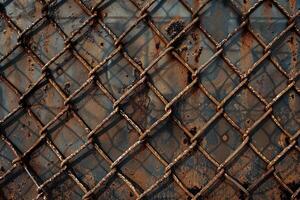 Rusty chain link fence with holes in it photo