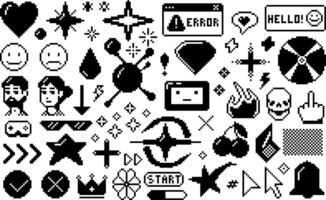 set of y2k pixel icons vector