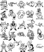 cartoon characters of various animals and fish vector