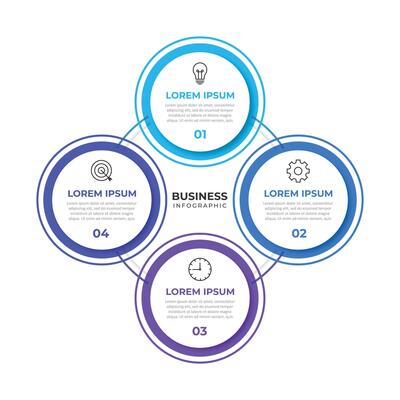 Circular scheme with four round paper white elements. Concept of cyclic business process with 4 stages. Minimal infographic design template. Modern flat illustration for data visualization.