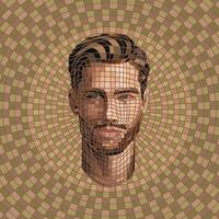 Mosaic Portrait of a Man, wire frame grid style illustration in color beige. vector