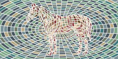 Mosaic horse wire frame divided into square patterns illustration in soft color beige. vector