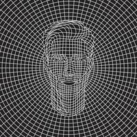 Wire frame Portrait of A Man's Face in a Grid Illustration. vector