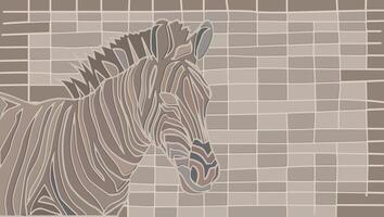 Zebra in Profile Against Brick Wall, zebra horse as mosaic form, illustration. vector