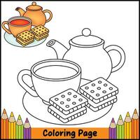 Tea with cookies coloring page vector