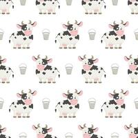 Seamless pattern of cute cows on white background. illustration of infinite pattern in flat style. vector