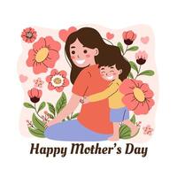 Mother and child in the garden with flowers vector