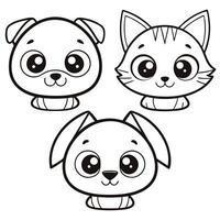 Charming Trio of Puppy and Kittens Cartoon Coloring Page vector