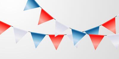 Red white and blue bunting flags on a white background vector