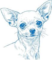 Hand drawn blue ink sketch of a Chihuahua dog in side view vintage minimalist illustration isolated on white background ideal for pet themed designs merchandise and art prints vector