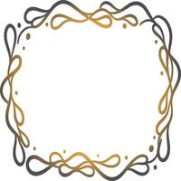 Modern Elegant Gold Line Frame with Abstract Wavy Swirls and Decorative Elements on Navy Blue Background for Luxury Branding, Events, and Graphic Design Projects vector