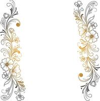 Ornate hand-drawn golden floral design with vintage botanical elements, delicate swirls, and graceful line work, ideal for refined invitations, luxury packaging, and artistic stationery layouts vector