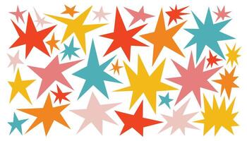 Cute colorful groovy star poster or collection of design elements. Set of sparkle shapes. vector