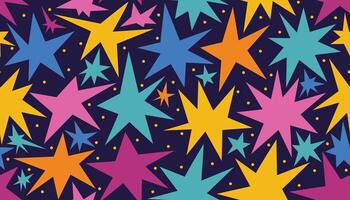 Cute seamless magic pattern with bright stars and dots on a dark blue background. Magic pattern with shining asymmetrical stars. vector