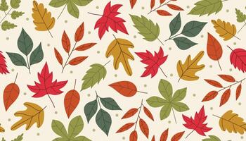 Set of autumn leaves from different trees, oak, maple, chestnut. Simple, yellow, red, orange fall leaf pattern, wrapping paper, banner, Hello autumn card. vector