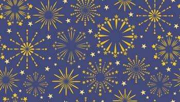 Seamless pattern with gold fireworks in the sky. Colorful background for Independence Day or other celebrations. vector