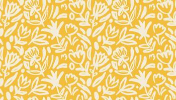 Floral hand drawn seamless pattern. Yellow and beige ink style textile design. Summer plants print. Flowers wallpaper, pattern, background. Nature gentle seamless pattern. vector