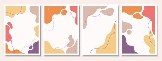 Set of abstract modern backgrounds with nature organic shapes and doodles. Cover template with copy space for text. Minimalist design for social media, stories, poster, greeting card. vector