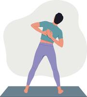 Man practicing yoga stretch pose on mat in casual wear illustration vector