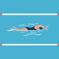 Swimmer in pool doing freestyle stroke with swim cap and black swimsuit illustration vector