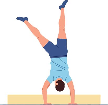 Person Performing Handstand Exercise in Blue Shorts and Shirt Illustration